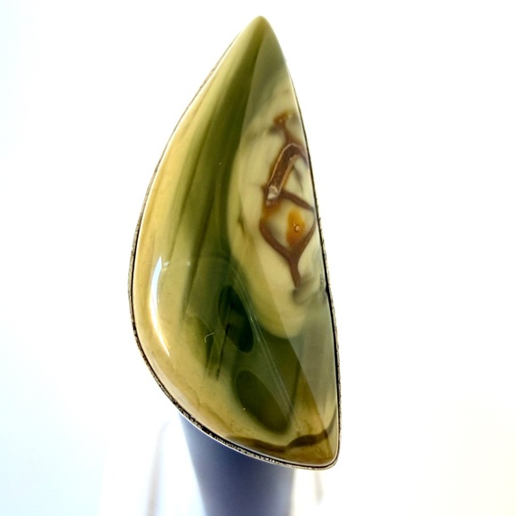 Hand crafted Polychrome Jasper solver overlay ring stamped 925 size adjust 4.5-7 - Picture 1 of 8